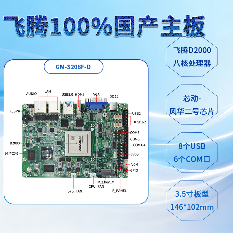 飛騰D2000/8全國產(chǎn)主板S208F-D(圖1)
